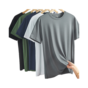 T-shirt d'été pour homme à manches courtes, 100% coton, tissu tissé, séchage rapide, soie glacée, coupe ample, 180g, sweat-shirt lourd - Product Image 4