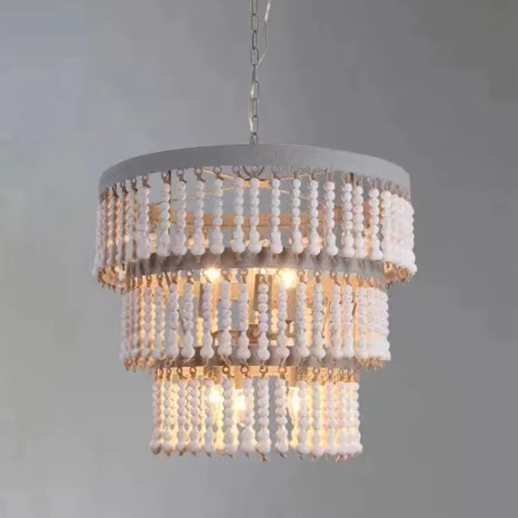 American Country Loft Retro Pendant Light Industrial Vintage Lamp French Living Room Bedroom Custom Wooden Beads Chandelier