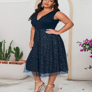 Vestido Holgado de Malla para Mujer de <span class=keywords><strong>Talla</strong></span> Grande, Vestido Casual Elegante y Sólido - Product Image 5