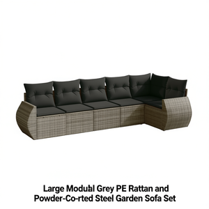 Conjunto de Sofás de Jardín de Mimbre Sintético Gris Modular Grande, Muebles de Exterior de 6 Plazas, Diseño Moderno con Estructura de Acero - Product Image 1