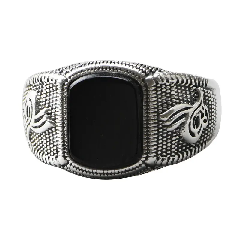 Antique anéis de Ágata pedra preciosa jóia turca esterlina 925 homens de prata anel de pedra natural preto