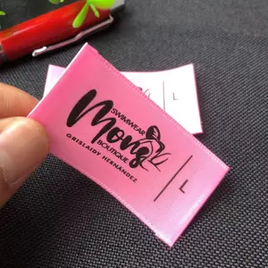 Custom print Private Logo Neck Clothes Tags pink ribbon Labels For Apparel Clothing