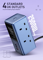 Tira de alimentación USB LDNIO SK2 Cable de extensión de Torre del Reino Unido 4 vías 10A 3 puertos USB Cable de extensión 2500W Enchufe de extensión Protección contra sobretensiones