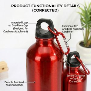 Promotion 500ml/700ml Aluminum Sports Water Bottle with Carabiner Metal Aluminum Bottles Lightweight Reusable for Outdoor - Product Image 4