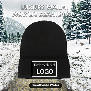 Gorro de acrílico negro unisex con logo bordado, gorro casual de invierno para adultos, talla 56-58 cm. - Product Image 2