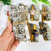 Großhandel 10cm Weißer Salbei Räucherkit Palo Santo Stäbchen mit Natürlichen Rohedelsteinen Heilsteine für Meditation