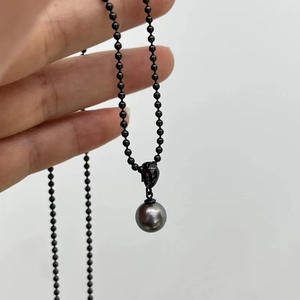 Accessoires en argent S925 pour la création de bijoux, support vide pour pendentif noir avec boucle, pour perles rondes de 10 à 13 mm, 31052 - Product Image 1