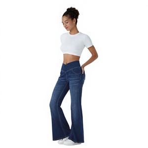 Ultimi <span class=keywords><strong>Jeans</strong></span> da Donna a Vita Alta Elasticizzati con Tasche <span class=keywords><strong>Laterali</strong></span> Incrociate e Gamba Svasata per Yoga - Product Image 3