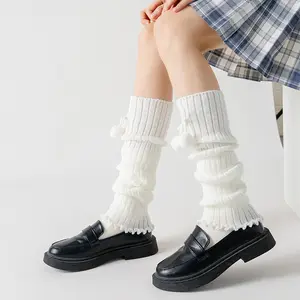 Носки JK Lolita из белой шерстяной пряжи в японском стиле, свободные высокие носки до бедра в рубчик под заказ