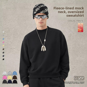 Suéter Casual Holgado de <span class=keywords><strong>Cuello</strong></span> Alto para Hombre, Otoño-Invierno 2025, Estilo Americano, Forrado con Felpa, Antiarrugas, Color Sólido - Product Image 3