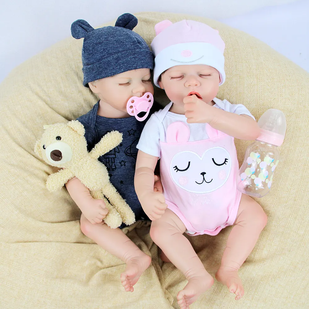 Twins Reborn Doll 18 Inches Lifelike Newborn Baby Soft Vinyl silicone Doll fashion doll Gift Toy for Children lifelike