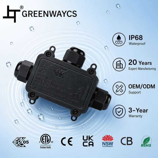 IP68 Waterproof Junction Box M686-3A 3 Way PC 24A 450V Stock Ready Global Markets ETL CE UKCA CB RoHS 3 Year Warranty
