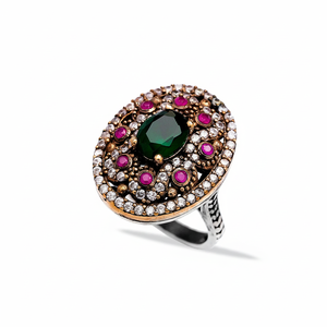 <b>Emerald</b> Ruby CZ Oval Design Ottoman Style Wholesale Handcrafted Authentic <b>Silver</b> <b>Ring</b> Sterling 925 Fine Jewellery - Product Image 2