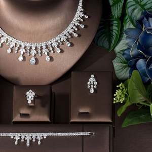 HIBRIDE Zircons CZ Water Drop Boda Nupcial Pedante Collar y Pendientes Lujo Dubai Nupcial Mujeres Conjuntos de Joyas - Product Image 3