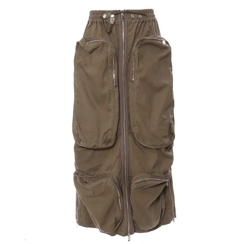 OUDINA Fashionable Zipper Multi-pocket Midi Cargo Skirt Women Long Skirts