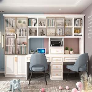 European-style <b>Solid</b> <b>Wood</b> Double-Table Customizable Bookshelf Combination with Integrated Desktop for Students and Families - Product Image 3