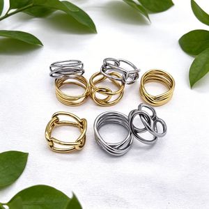 yunnique Geometric Line <b>Ring</b> <b>Titanium</b> Steel Gold Plated Unisex Fashion Jewelry Gift Ready To Ship - Product Image 2