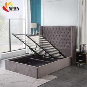 Set di Mobili di Lusso per Camera da <span class=keywords><strong>Letto</strong></span>, <span class=keywords><strong>Letto</strong></span> Singolo Design a Slitta con Testiera Imbottita Curva, Struttura <span class=keywords><strong>Letto</strong></span> Queen con Contenitore e Sollevamento a Gas - Product Image 3