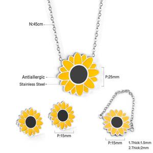 Conjunto de Collar y Pendientes de Moda Chapados en Oro PVD de 18K, Accesorios de Acero Inoxidable con Diseño de Girasol para Mujer - Product Image 5