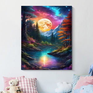 Kit de Pintura de Diamantes 5D DIY, Patrón de Río al Aire de la Noche en el Bosque, Mosaico de Diamantes Completo, Decoración de Pared para el Hogar - Product Image 3