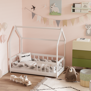 Letto singolo per bambini in legno a forma di casetta con tettoia, lettino per neonati, letto singolo per bambina o bambino, struttura letto per camera da letto - Product Image 3