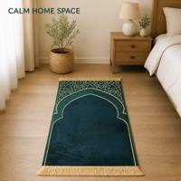 Tapis de prière musulman en velours diamant personnalisable, vente directe usine, avec dos antidérapant à pois et pompons