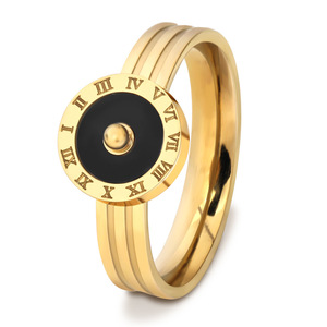 Bagues tendance pour femmes, 10 mm, en acier inoxydable, design boussole à chiffres romains, forme géométrique blanche et noire, bijoux cadeau - Product Image 4