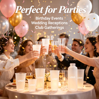 Vasos de Plástico Desechables Personalizados con Tapas y Pajitas, 16oz, PET, Base Redonda, Acabado Esmerilado, para Bodas, Fiestas y Eventos Temáticos