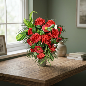 Artificial <b>Flower</b> Crimson Romance & Emerald Fern Cascade <b>Wall</b> Arrangement - Product Image 3