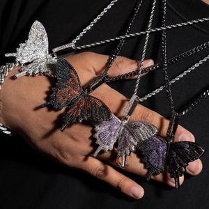 Butterfly Pendant Necklace Zircon Encrusted Zinc Alloy Fashion Jewelry For Party Men Women Trendy Sweater Chain Accessory - Product Image 1