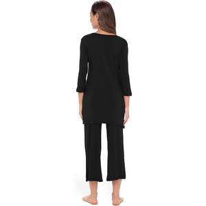 Ensemble pyjama capri en viscose de bambou pour femme, chemise à manches 3/4 et pantalon capri, vêtements de nuit doux et confortables - Product Image 5