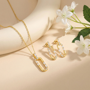 YILUN 925 Sterling <strong>Silver</strong> Jewelry <strong>Set</strong> Fine Gold Plated Zirconia Engagement Wedding Bridal Link Chain Earring and <strong>Necklace</strong> <strong>Set</strong> - Product Image 5