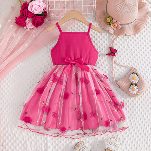 Exquisito Vestido Floral para Niñas de 3 a 8 Años, Verano, Elegante, con Decoración de Lazo, Sin Mangas, Hasta la Rodilla, Suministro ODM - Product Image 1