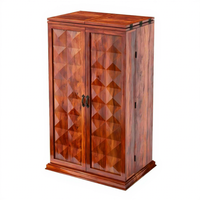Wood Medium Bar Cabinet with Honey Finish Hard and Soft Drinks Storage Rack Freestanding Home Furniture for Living Room Dining