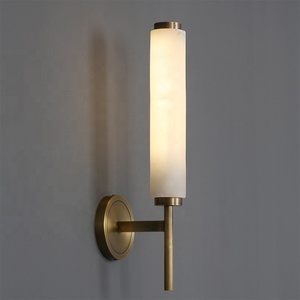 Modern Luxury Villa Bedside Brass Alabaster Wall Sconce Lamp Interior Home <b>Thin</b> Cylindrical Bedroom Bathroom <b>Mirror</b> Wall Light - Product Image 5