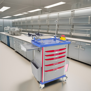 Chariot d'urgence multifonctionnel ABS pour hôpital avec tiroirs et poteau <span class=keywords><strong>porte</strong></span>-perfusion - Chariot médical à roues silencieuses pour USI/USAP - Product Image 3