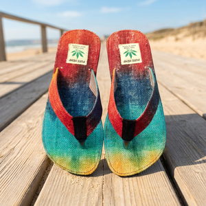 Sandales en chanvre de l'Himalaya fabriquées à la main par des artisans |   Chaussons unisexes durables |   Sandales à lanière unique tissées arc-en-ciel |   Antidérapant - Product Image 3