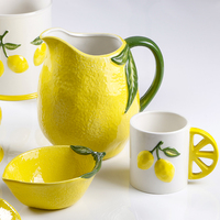 Pichet d'eau fraîche en céramique en forme de citron peint à la main Restaurant Ensembles de vaisselle à usage domestique Pièce décorative autonome pour jus