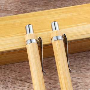 Ensemble de stylos à bille en bambou écologiques avec logo personnalisé, encre multicolore, 2 stylos/boîte - Product Image 3