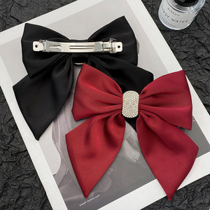 Wholesale Korean Style Red Satin Metal Hair Clip Rhinestone <b>Bow</b> Spring Clip Women Elegant Bridal Wedding Party Hair Accessories - Product Image 6