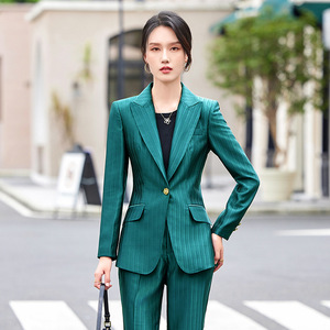 Women's Suit Set 2024 Autumn Striped Polyester Elegant Professional Attire Three Quarter Sleeve Anti-Wrinkle - Product Image 3