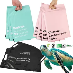 Sustainable Biodegradable compostable plastic express courier postage custom logo poly mailers mailing bags with die cut handle