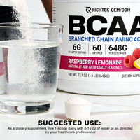 BCAA en vrac 2:1:1 saveur framboise-citron, supplément en poudre d'acides aminés BCAA avec logo personnalisé