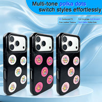 Coque de téléphone antichoc en cuir PU avec boutons métalliques et motif autocollant de dessin animé mignon, style Ins, pour iPhone 15 16 17 Air 17 18 Pro Max
