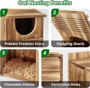 Caja de Casa de pájaro de búho de madera carbonizada grande con caja de nido de búho de virutas de madera para exterior - Product Image 4