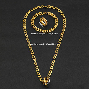 Gioielli Hip Hop, Catena in Acciaio Inossidabile Altamente Lucidata, Placcata in Oro 18K, Set Personalizzato di Collana e Bracciale a Catena Cubana per Uomo - Product Image 3