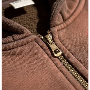 Sudadera con Capucha de Alta Calidad para Hombre, Algodón Grueso, Cierre de Cremallera, Diseño Personalizado, Efecto Desgastado por el Sol - Product Image 5