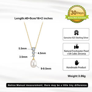 RINNTIN GPN98 Gioielli Elegante Collana con Pendente in Perla d'Acqua Dolce Naturale 9-10mm Placcata Oro Argento 925 per Donne - Product Image 5