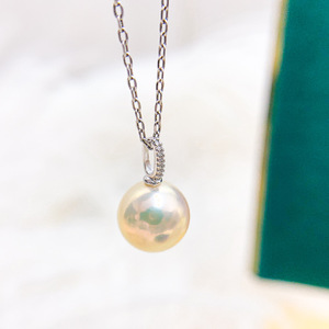 WENCHI S925 จี้เงินพร้อมลูกปัดขนาด 7-10 มม. DIY อุปกรณ์เสริมไข่มุกสร้อยคอผู้หญิงแบบเรียบง่ายสีขาวทองรุ่น 10429 จีน - Product Image 1