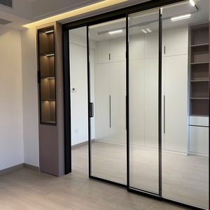 <span class=keywords><strong>Porte</strong></span> coulissante à suspension supérieure avec rail dissimulé, cadre ultra-fin en aluminium, verre trempé, design minimaliste moderne, pour cloison - Product Image 1